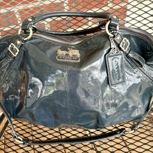 Coach Dark Blue Patent Leather Madison Sophia Satchel Bag Purse